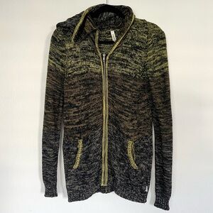 RVCA Knit Zip Up Sweater Cardigan Jacket Green Tones Hooded